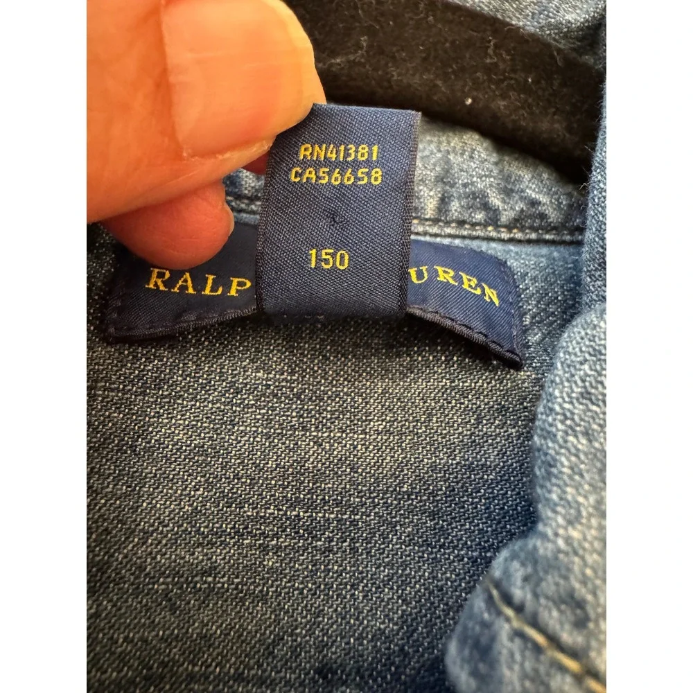 Ralph Lauren Denim Shirt Dress Kids 12 Blue Excellent Belted Long Sleeve Pony